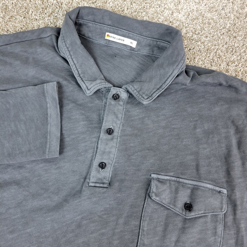 Marine Layer Mens XL Solid Gray Stretch Knit Polo‎ Long Sleeve